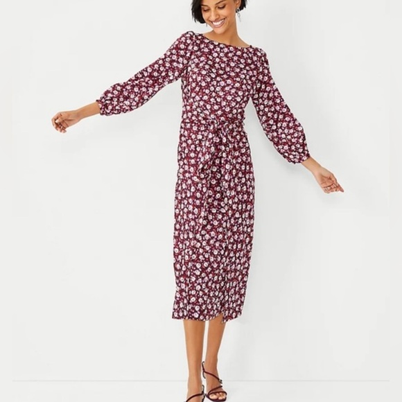 Ann Taylor Dresses & Skirts - Ann Taylor Floral Maxi Dress - Burgundy, Pink and White